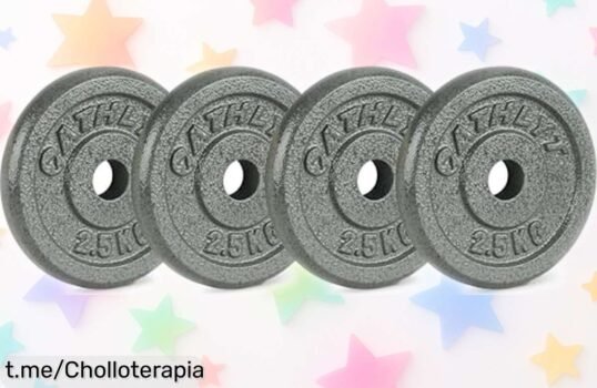 Set de discos de pesas Athlyt en pack de 4 con 2.5 kg cada uno, resistencia increíble y precio irreal que no puedes dejar pasar para ponerte en forma ¡Empieza ya tu entrenamiento!