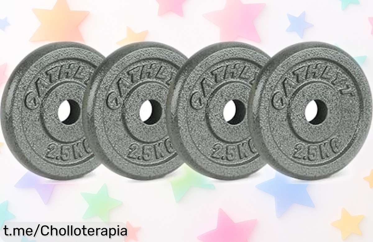 Set de discos de pesas Athlyt en pack de 4 con 2.5 kg cada uno, resistencia increíble y precio irreal que no puedes dejar pasar para ponerte en forma ¡Empieza ya tu entrenamiento!