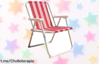 Silla plegable con rayas ideal para playa o camping, ligera y llamativa, ¡aprovéchala antes que volar! Te la llevas a un precio de ganga irresistible.
