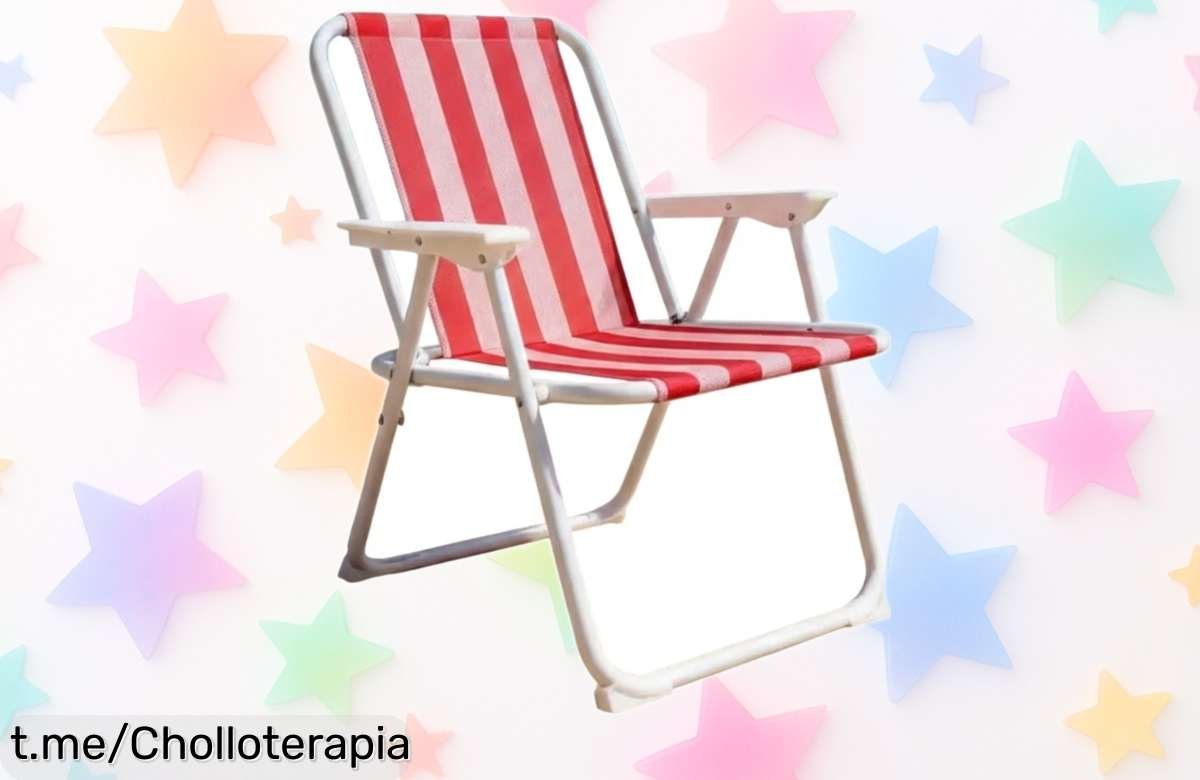 Silla plegable con rayas ideal para playa o camping, ligera y llamativa, ¡aprovéchala antes que volar! Te la llevas a un precio de ganga irresistible.