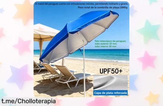 Sombrilla de playa ajustable con protección solar y doble capa¿ Aprovéchate de este super chollo que te permitirá disfrutar al sol sin preocupaciones, ¡no esperes más!
