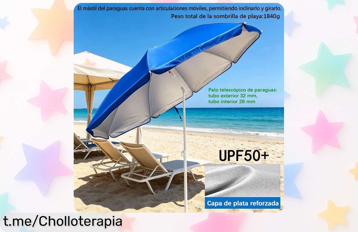 Sombrilla de playa ajustable con protección solar y doble capa¿ Aprovéchate de este super chollo que te permitirá disfrutar al sol sin preocupaciones, ¡no esperes más!