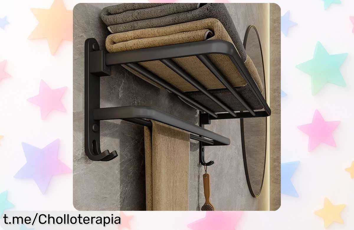 Soporte para toallas de pared plegable en aluminio negro mate: organización perfecta a un precio increíble, aprovecha este chollo antes de que desaparezca y simplifica tus baños.