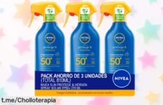 Spray solar NIVEA SUN FP50+ en pack de 3 a precio regalado para que disfrutes del sol sin preocupaciones, ¡aprovecha esta oportunidad única y cuida tu piel ahora mismo!