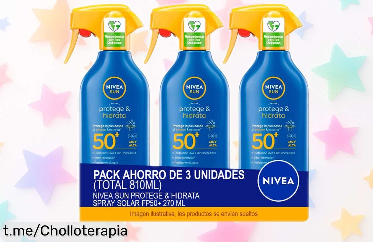Spray solar NIVEA SUN FP50+ en pack de 3 a precio regalado para que disfrutes del sol sin preocupaciones, ¡aprovecha esta oportunidad única y cuida tu piel ahora mismo!