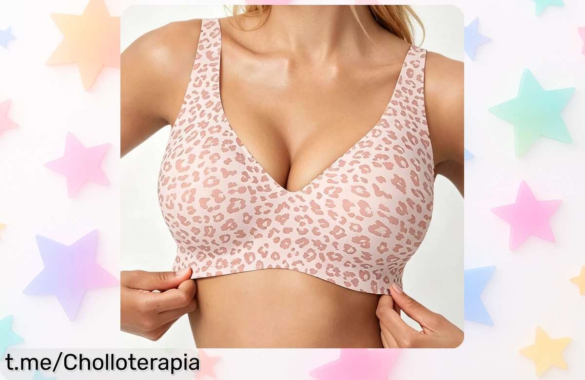 Sujetador sin costuras ni aros con estampado de leopardo que levanta y moldea, ¡aprovéchate de este precio de escándalo antes que se agote y siente la libertad todo el día!
