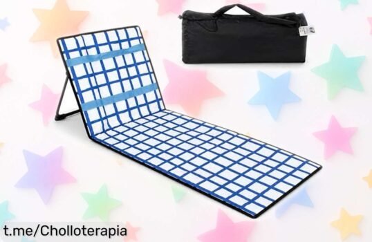 Tumbona plegable BESCH con respaldo ajustable y colchoneta impermeable, ¡ofertón para que disfrutes del sol sin complicaciones! No dejes escapar esta oportunidad única.