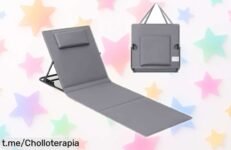 Tumbona portátil SONGMICS con respaldo basculante y bolsillo: ¡ofertón increíble, ligera y súper estable para disfrutar al máximo tus días de playa o camping! ¡No te lo pierdas!