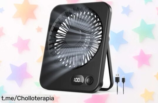Ventilador de escritorio ultra fino LUXVANO con batería y 5 velocidades: ¡fresquito donde quieras por un precio de ganga que no puedes dejar escapar!