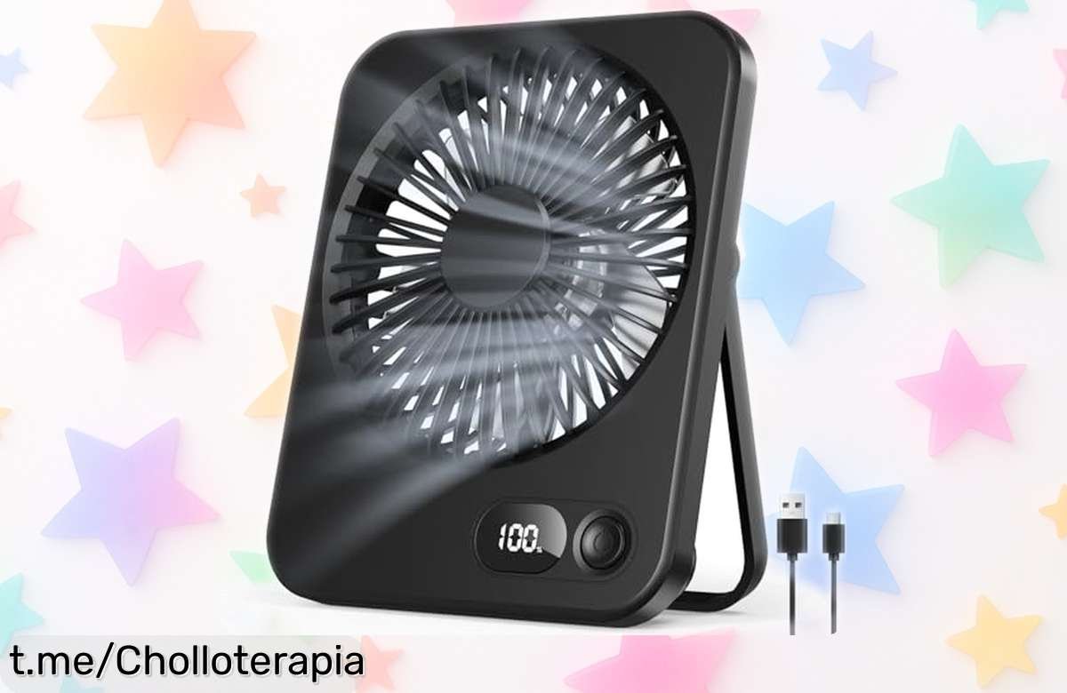 Ventilador de escritorio ultra fino LUXVANO con batería y 5 velocidades: ¡fresquito donde quieras por un precio de ganga que no puedes dejar escapar!