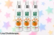 Agua de colonia para perros MENFORSAN pack de 3 con aroma a melocotón, ¡rebajado y listo para hacer que tu peludo huela fresco y feliz al instante! ¡No te lo pierdas!