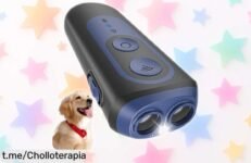 Ahuyentador ultrasónico para perros con linterna LED, ¡qué ofertón! Controla los ladridos sin estrés hasta 15 metros y disfruta de paseos tranquilos y momentos en casa.