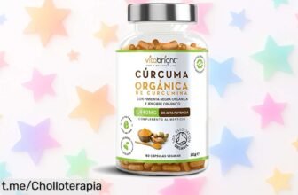Alivio natural para tus articulaciones: Cúrcuma con jengibre y pimienta negra VitaBright en 180 cápsulas, un super chollo que no querrás dejar pasar. ¡Tu bienestar te lo agradecerá!