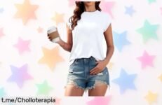 Blusa blanca básica SENBATU, con cuello redondo y estilo moderno: ¡ofertón irresistible que hará brillar tu look en la oficina o el fin de semana! No te quedes sin la tuya.
