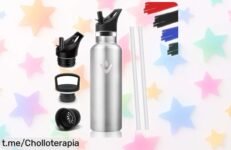 Botella de agua infantil de acero inoxidable que mantiene frío 24h y calor 12h: un ofertón a precio loco que no querrás dejar escapar, ideal para el cole, la playa o el gym.