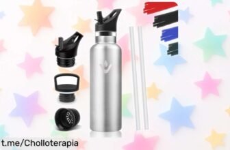 Botella de agua infantil de acero inoxidable que mantiene frío 24h y calor 12h: un ofertón a precio loco que no querrás dejar escapar, ideal para el cole, la playa o el gym.