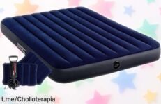 Cama de aire Intex Classic Downy para camping, ¡super chollo que aguanta 273 kg y se infla en un instante! No te quedes sin la tuya, vive momentos inolvidables con amigos.