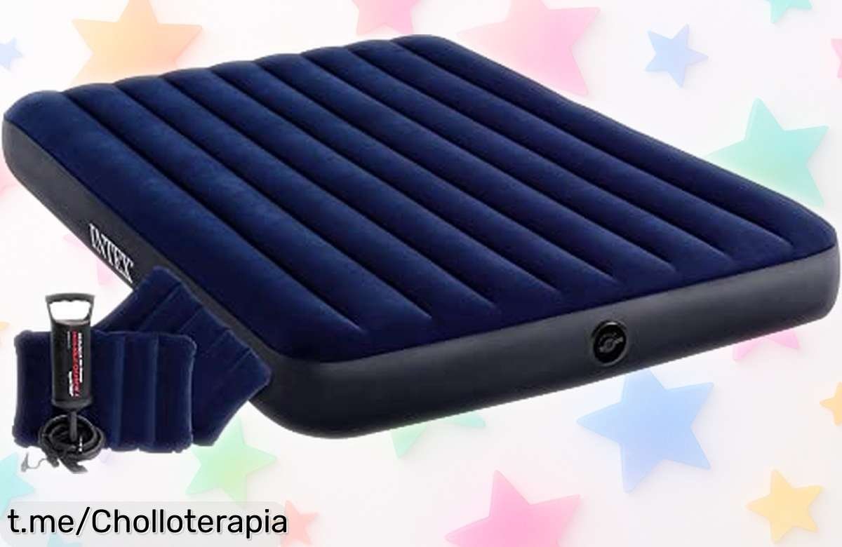 Cama de aire Intex Classic Downy para camping, ¡super chollo que aguanta 273 kg y se infla en un instante! No te quedes sin la tuya, vive momentos inolvidables con amigos.
