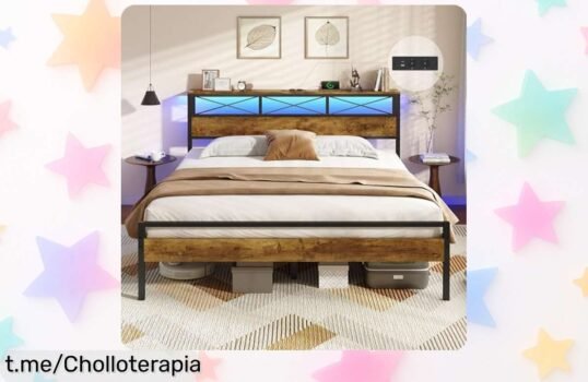 Cama doble DICTAC con luces LED y USB, espacio de almacenamiento; ¡luzca increíble mientras escucha su música! Aprovecha este ofertón que no podrás dejar escapar.