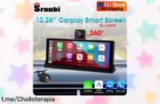 Cámara para el coche Srnubi 10,26” con pantalla 4K a precio loco: ¡gira 360° y disfruta de Carplay y Android Auto! No te quedes sin este super chollo que todo conductor necesita.
