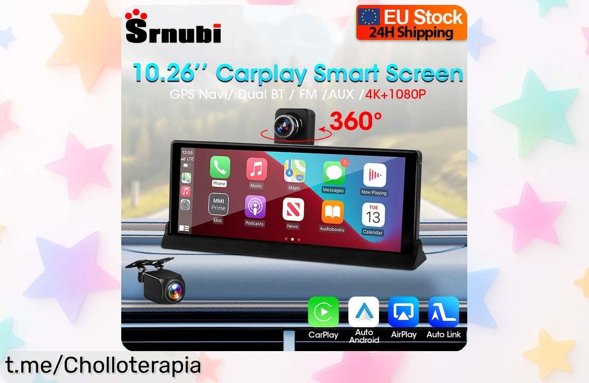 Cámara para el coche Srnubi 10,26” con pantalla 4K a precio loco: ¡gira 360° y disfruta de Carplay y Android Auto! No te quedes sin este super chollo que todo conductor necesita.