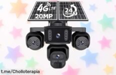 Cámara solar exterior SHIWOJIA 4G con cuatro lentes y batería enorme a precio loco, ¡la seguridad nunca fue tan fácil y accesible! No dejes pasar este super chollo que te dará tranquilidad.
