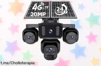 Cámara solar exterior SHIWOJIA 4G con cuatro lentes y batería enorme a precio loco, ¡la seguridad nunca fue tan fácil y accesible! No dejes pasar este super chollo que te dará tranquilidad.