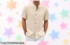 Camisa de lino con cuello Henley y bolsillo, perfecta para tus escapadas de fin de semana a un precio regalado que no podrás creer ¡Aprovecha antes que se agoten!