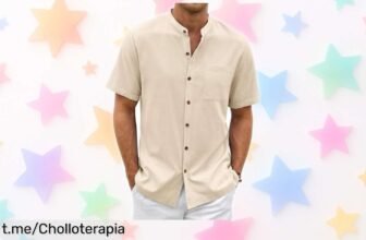 Camisa de lino con cuello Henley y bolsillo, perfecta para tus escapadas de fin de semana a un precio regalado que no podrás creer ¡Aprovecha antes que se agoten!