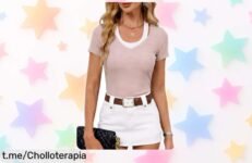 Camiseta ajustada con cuello en U que estiliza tu look a un precio loco, no dejes pasar esta super oferta única que adorarás tener ahora mismo.