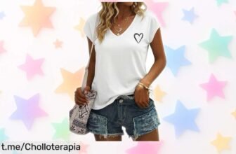 Camiseta de manga corta Gyabnw con estampado de corazones y cuello en V, ¡chollazo a precio ridículo que no puedes dejar pasar!