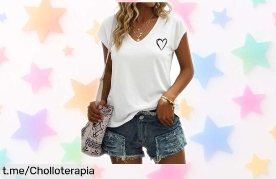 Camiseta de manga corta Gyabnw con estampado de corazones y cuello en V, ¡chollazo a precio ridículo que no puedes dejar pasar!