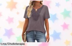 Camiseta para mujer ROFUSSO con encaje súper estiloso a precio de locura, no dejes pasar esta oportunidad y siente la moda al mejor precio ya mismo.