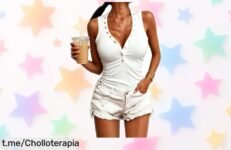 Camiseta sin mangas JFAN con botones y cuello en V: ¡el básico sexy que resalta tu figura está a un precio loco! No dejes escapar este ofertón irresistible.