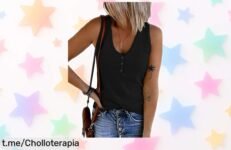 Camiseta sin mangas Tuopuda con botones y cuello en V a precio de ganga, es tu oportunidad para lucir fabulosa en cualquier ocasión ¡No te lo pierdas!