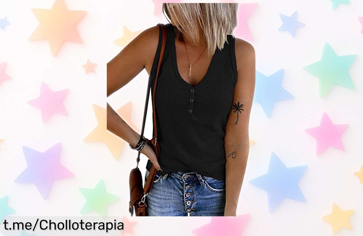 Camiseta sin mangas Tuopuda con botones y cuello en V a precio de ganga, es tu oportunidad para lucir fabulosa en cualquier ocasión ¡No te lo pierdas!