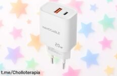 Cargador Nanocable USBC PD y USBA para dos dispositivos, carga rápida de 20W a precio loco que no podrás dejar escapar ¡Hazlo tuyo ya y disfruta de la energía sin límites!