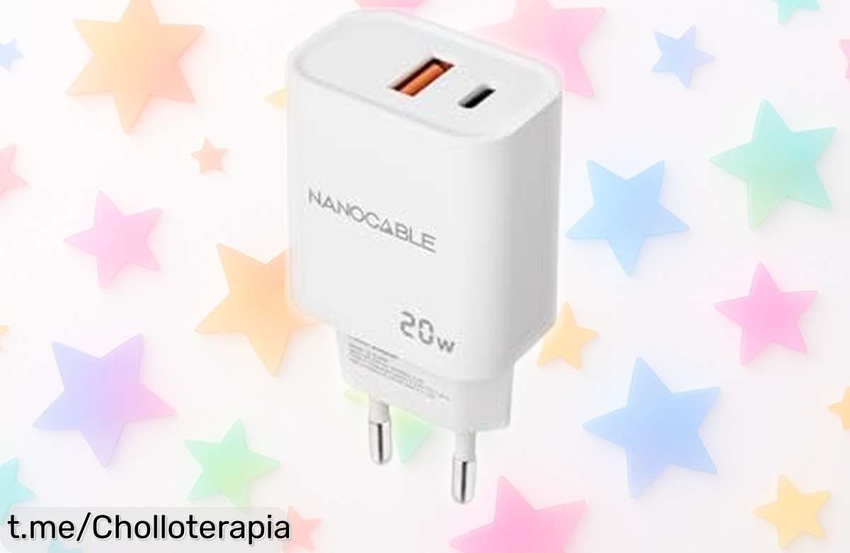 Cargador Nanocable USBC PD y USBA para dos dispositivos, carga rápida de 20W a precio loco que no podrás dejar escapar ¡Hazlo tuyo ya y disfruta de la energía sin límites!
