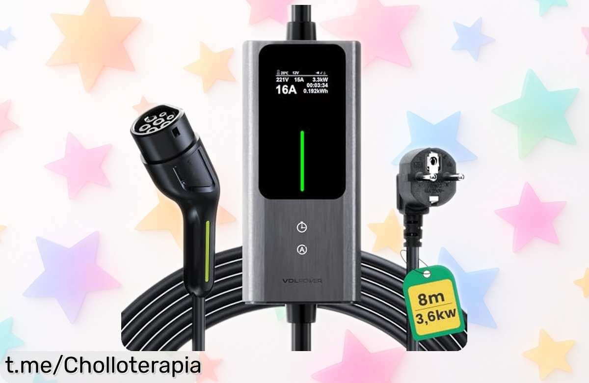 Cargador portátil para coche eléctrico VDLPOWEREU con 8 metros de cable y control digital a un precio regalado que te permitirá estar siempre listo para la aventura. ¡No te lo pierdas!