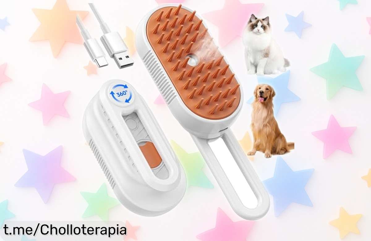 Cepillo a vapor 5 en 1 para mascotas: deja el pelaje impecable con este super chollo que limpia, desenreda y mima a tu furry. ¡Aprovecha esta oferta ilimitada antes de que se agote!