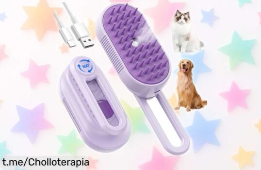 Cepillo a vapor 5 en 1 para mascotas que elimina pelos y desenreda nudos: ¡ofertón que no podrás dejar escapar, el cuidado de tu mejor amigo nunca fue tan sencillo!