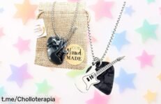 Collar con púa de guitarra eléctrica en acero de titanio, ¡un regalo rockero que está a un precio loco! Haz feliz a ese músico especial antes de que se acabe.