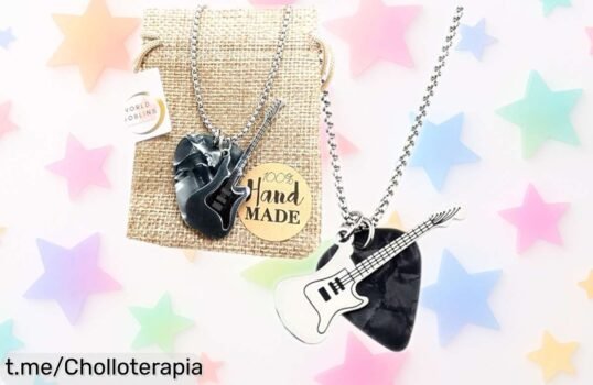 Collar con púa de guitarra eléctrica en acero de titanio, ¡un regalo rockero que está a un precio loco! Haz feliz a ese músico especial antes de que se acabe.