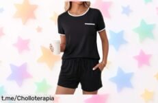 Conjunto de pijama Uniexcosm en dos piezas con bolsillos. ¡Oferta increíble para lucir elegante y cómoda desde casa, no te lo pierdas!