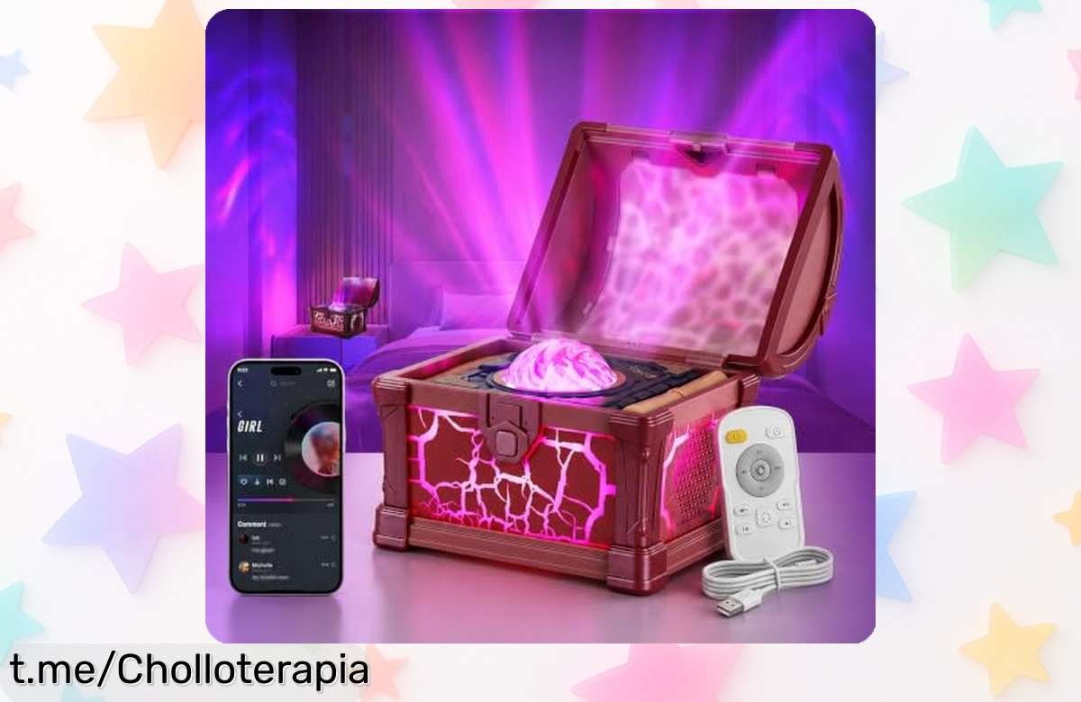Crea ambientes mágicos en casa con el proyector aurora de forma de cofre y música Bluetooth, ¡un chollo increíble que no querrás dejar escapar!