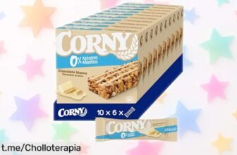 Deliciosas barritas de cereales Corny en pack de 60 unidades, ¡un ofertón que te da energía sin remordimientos! Aprovecha esta oportunidad única y pica sano cada día.