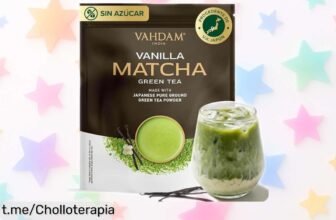 Delicioso polvo de matcha vainilla VAHDAM para preparar 50 tazas, ¡rebajado a un precio loco que no te puedes perder! Dale sabor y alegría a tus momentos.