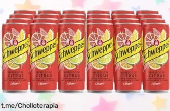 Delicioso refresco cítrico Schweppes en pack de 24 latas, ¡aprovecha este ofertón con menos azúcar y disfruta sin remordimientos! Refresca tu día ya mismo.