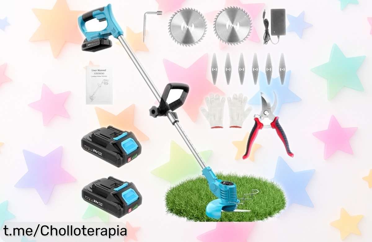 Desbrozadora a batería con 2 cuchillas, chollazo de jardín que no puedes dejar pasar; ¡devuelve la vida a tu espacio verde y sácale todo el partido sin vaciar tu cartera!