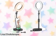 Descubre el anillo de luz con soporte telescópico que revoluciona tus videollamadas y TikToks: ajuste fácil, 10 niveles de brillo ¡y un precio reducido impresionante!